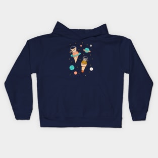 Cats Floating on Ice Cream in Space Kids Hoodie